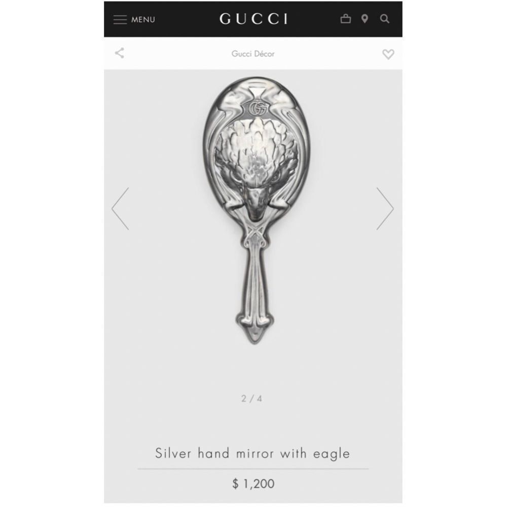 Gucci Ornate Silver “Eagle” Hand Mirror, Beautiful Baroque Heirloom Style + Box - Picture 2 of 12